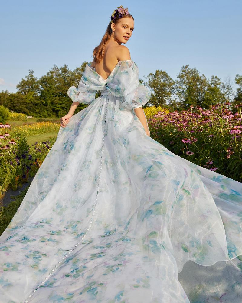 Lp2204 light green and blue boho wedding dress with sleeve and a line silhouette2